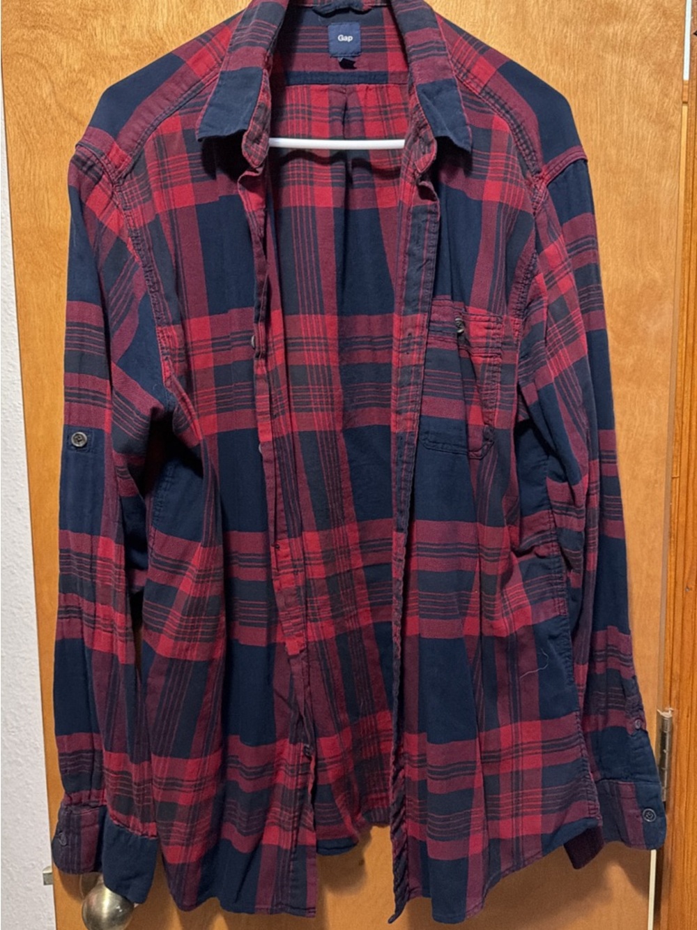 GAP Navy and Red Plaid Flannel Shirt
